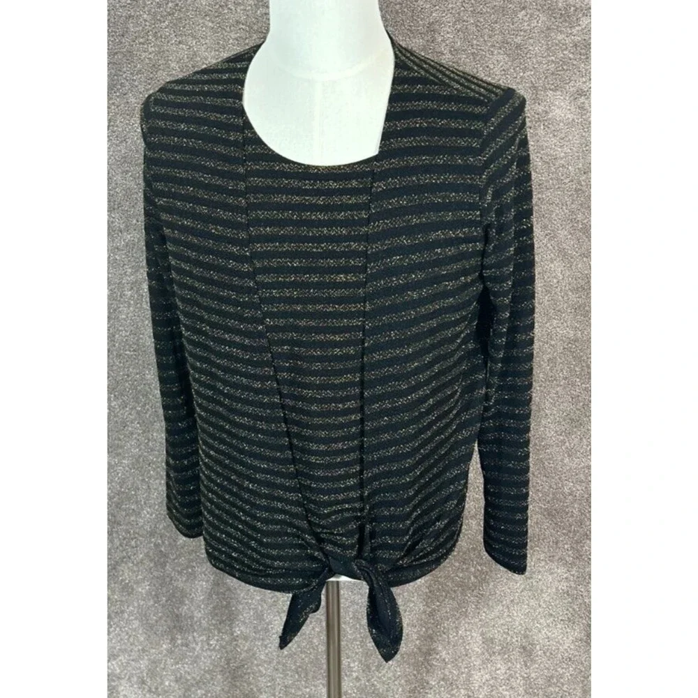 Chicos Cardigan Womens 1 Medium 8 Black Metallic Tank Top 2 Piece Set‎ Tie Front